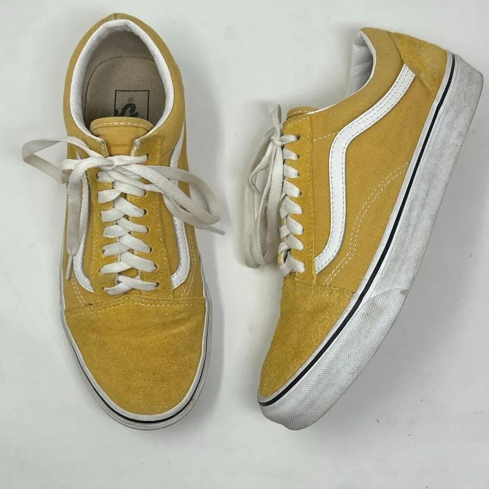 Vans Old Skool Suede Sneakers Yellow Gold Mens Sz 8.5 Womens Sz 10 Lace Up Skate